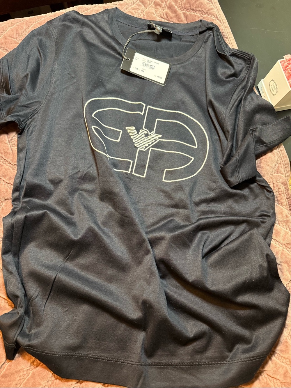 Emporio Armani Navy Tee with White Logo